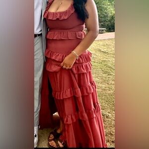 Lulus Rusty Rose Ruffled Tiered Maxi Dress